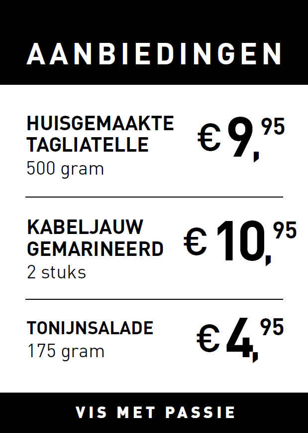 Tagliatelle, tonijnsalade, gemarineerde kabeljauw