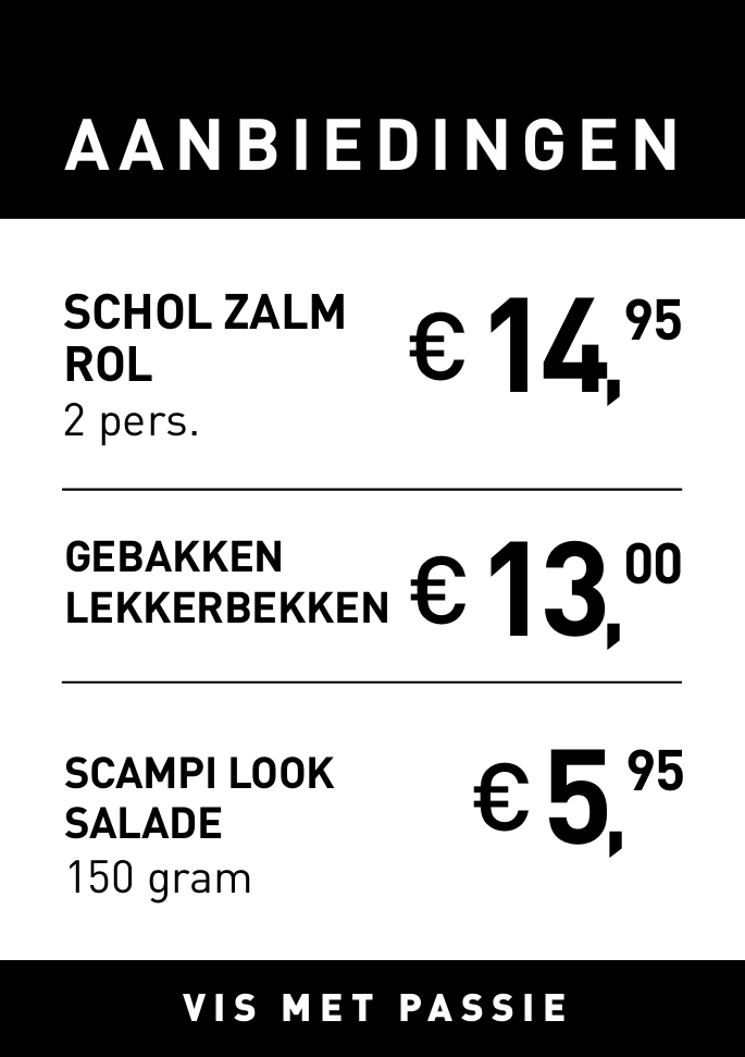 Schol-zalm rol, gebakken lekkerbekken, scampi look salade
